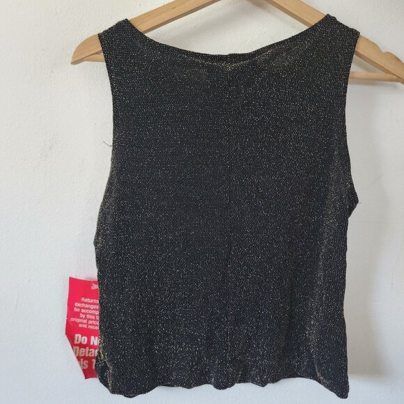 NWT Deadstock RK Evening Gold Black Sparkly Sleeveless Tank Top Petite Medium - Picture 4 of 5